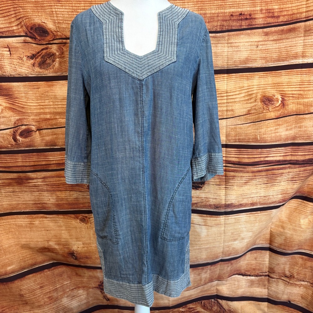TRINA TURK Women's Tunic CHAMBRAY Lyocell/Linen Shift Dress Boho Fits L